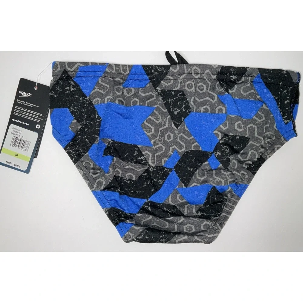 NWT Men's Speedo Endurance+ Brief Swim Trunks Ruse Blocks Blue Size 30